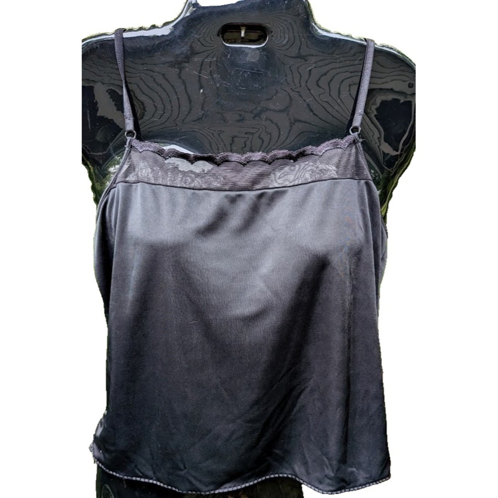 Vanity Fair Women Satin Tank Top S-M Mesh Trim Camisole Dainty Whimsigoth Luxury